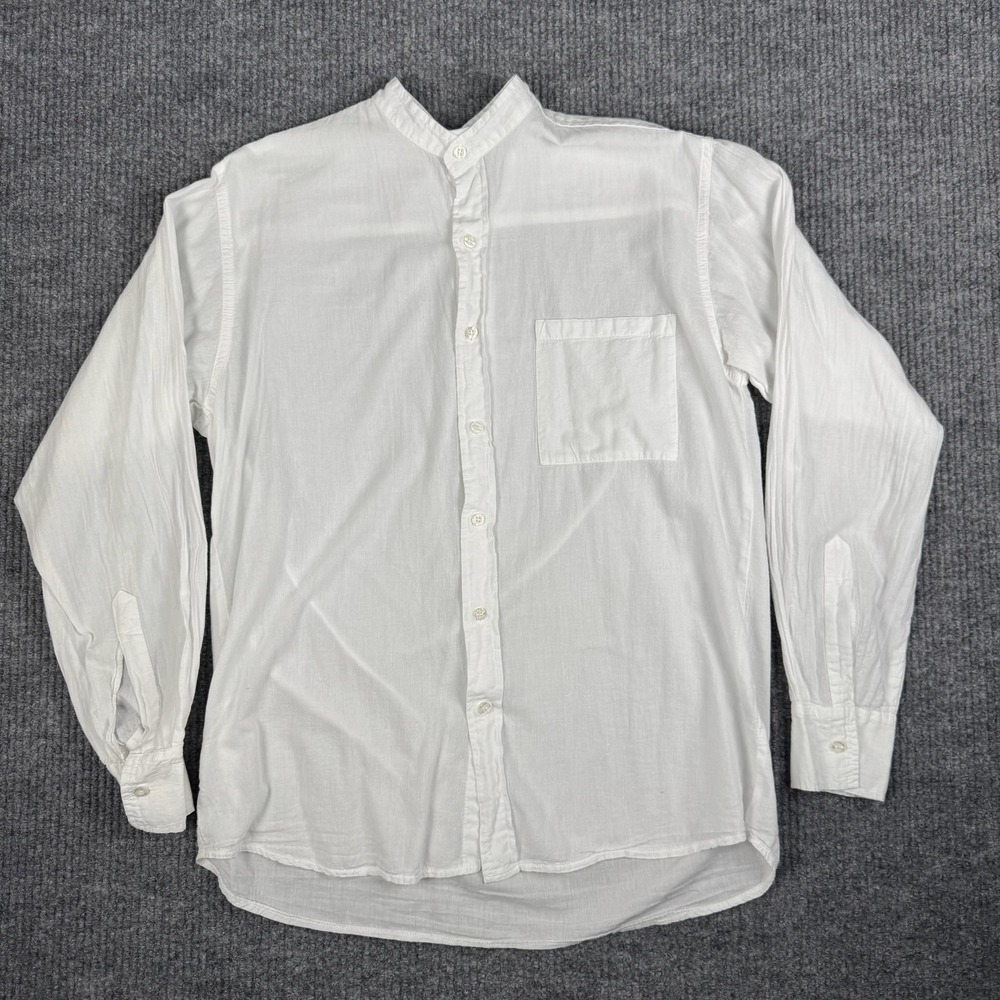 Vtg 90s Button Up Shirt Mens S Coastal Textured Cotton Long Sleeve Euro Chic